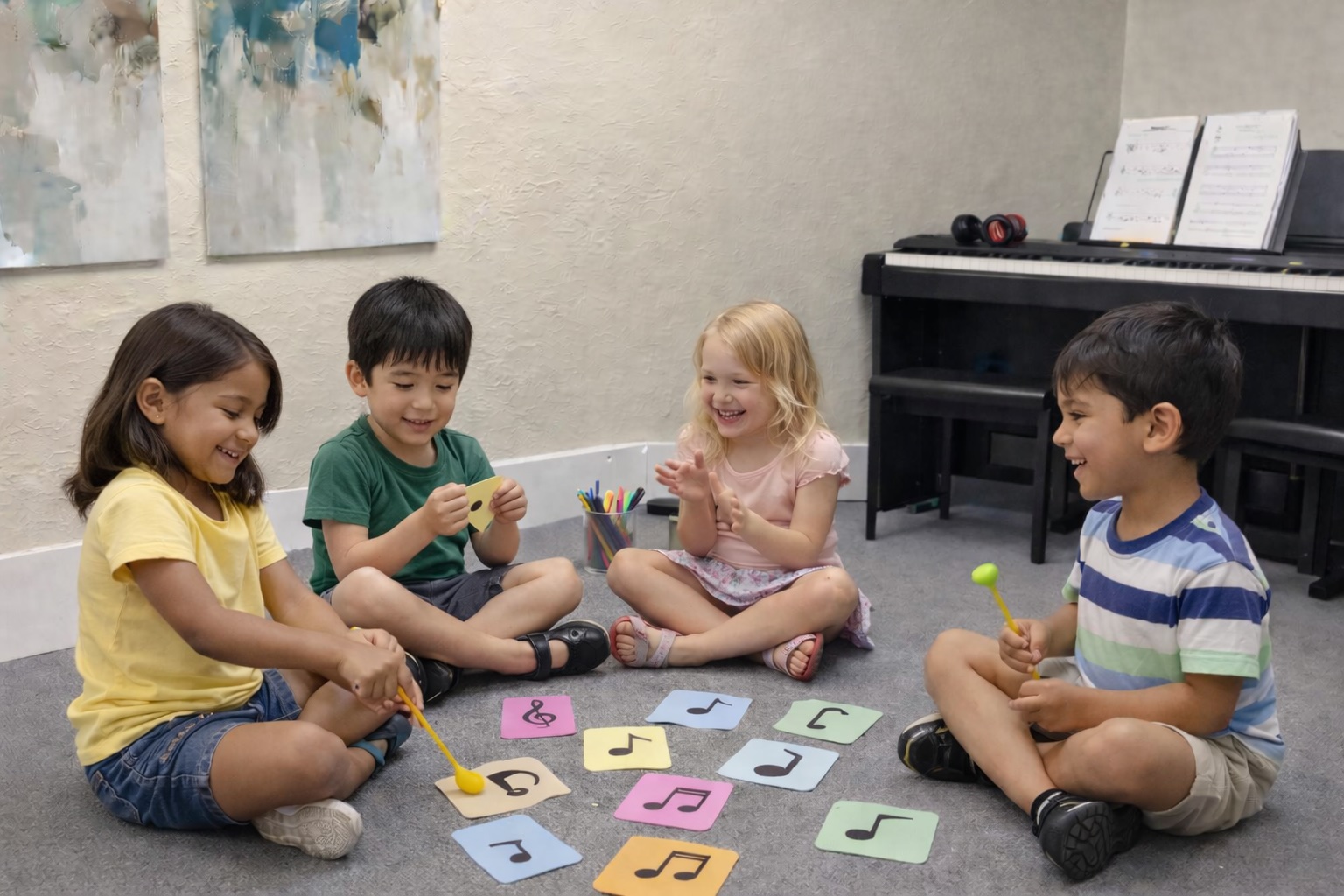 Beginner piano student at Little Keynotes class
