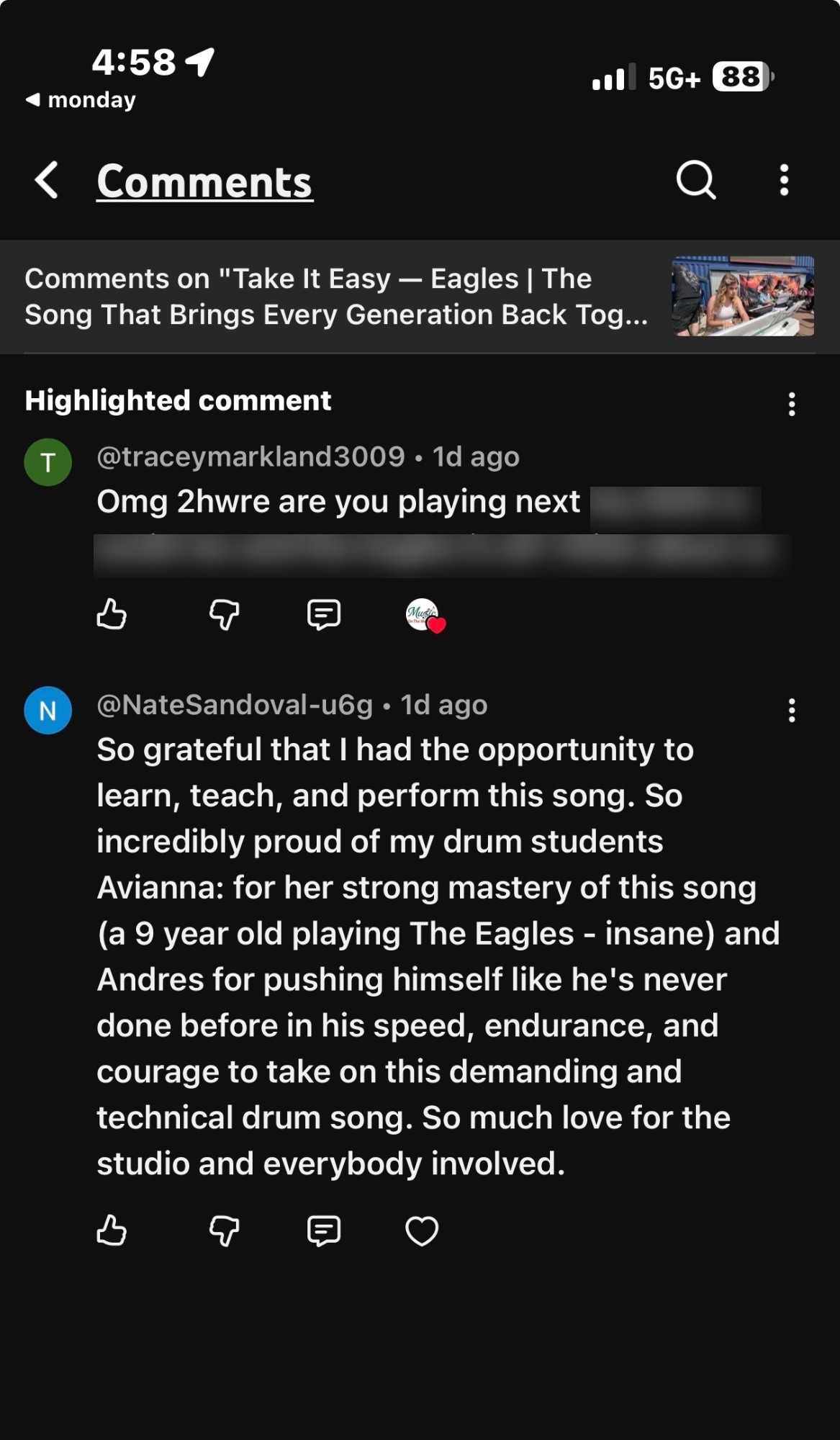 Music on the Westside teacher comment: So grateful that I had the opportunity to learn, teach, and perform this song. So incredibly proud of my drum students.